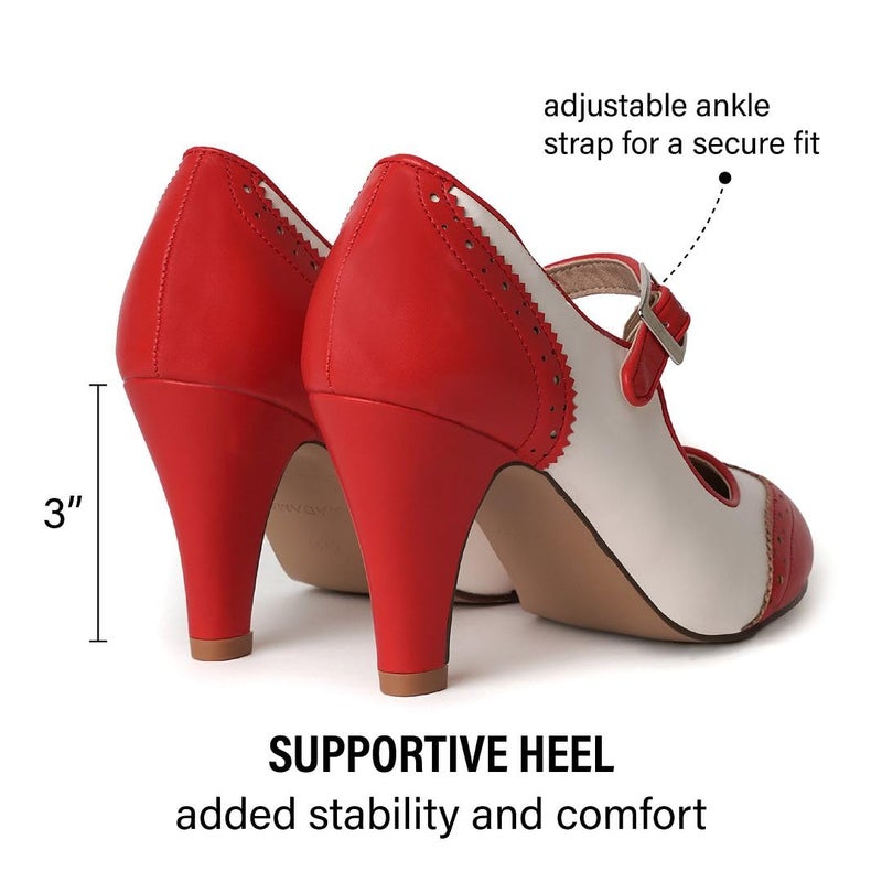 J. Adams Kym Mary Jane Shoes Women Oxford Pumps - Cute Low Kitten High Heels - Retro Vintage Shoes for Women 1950s Mary Janes Round Toe Shoe with Ankle Strap - Image 4